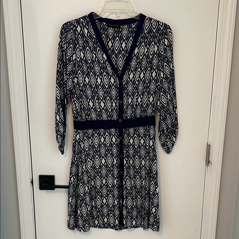 Mittoshop Navy and White Diamond Pattern Button Down Shirt